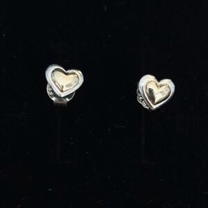 Pandora Silver and 14 k Heart tiny Earrings Modern Design